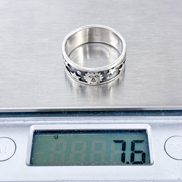 Vintage Sterling Silver 925 Celestial Sun Moon Stars Ring Size 10.75 - Picture 10 of 10